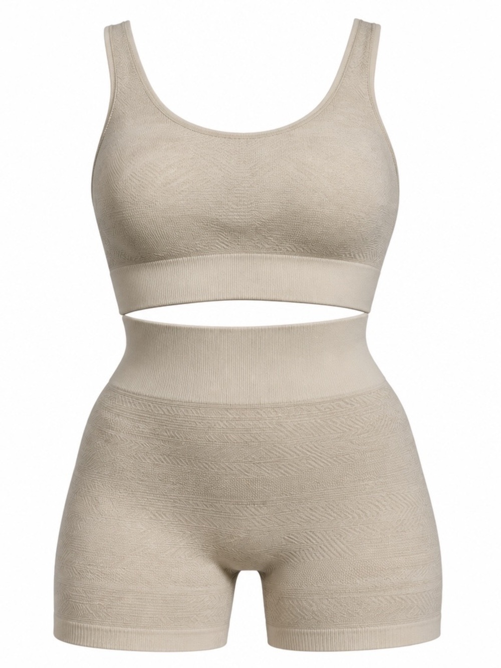 HIIT Brand Seamless High-Waist Athletic Shorts & Crop Top in Beige
